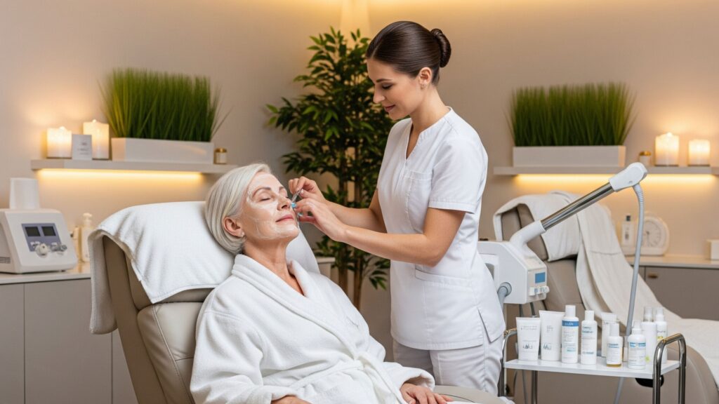 Older woman receiving anti aging care at a med spa