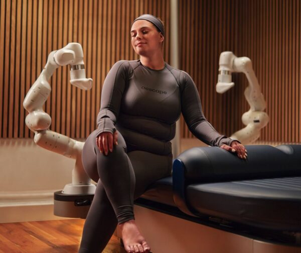 woman in the proper attire for a robot massage