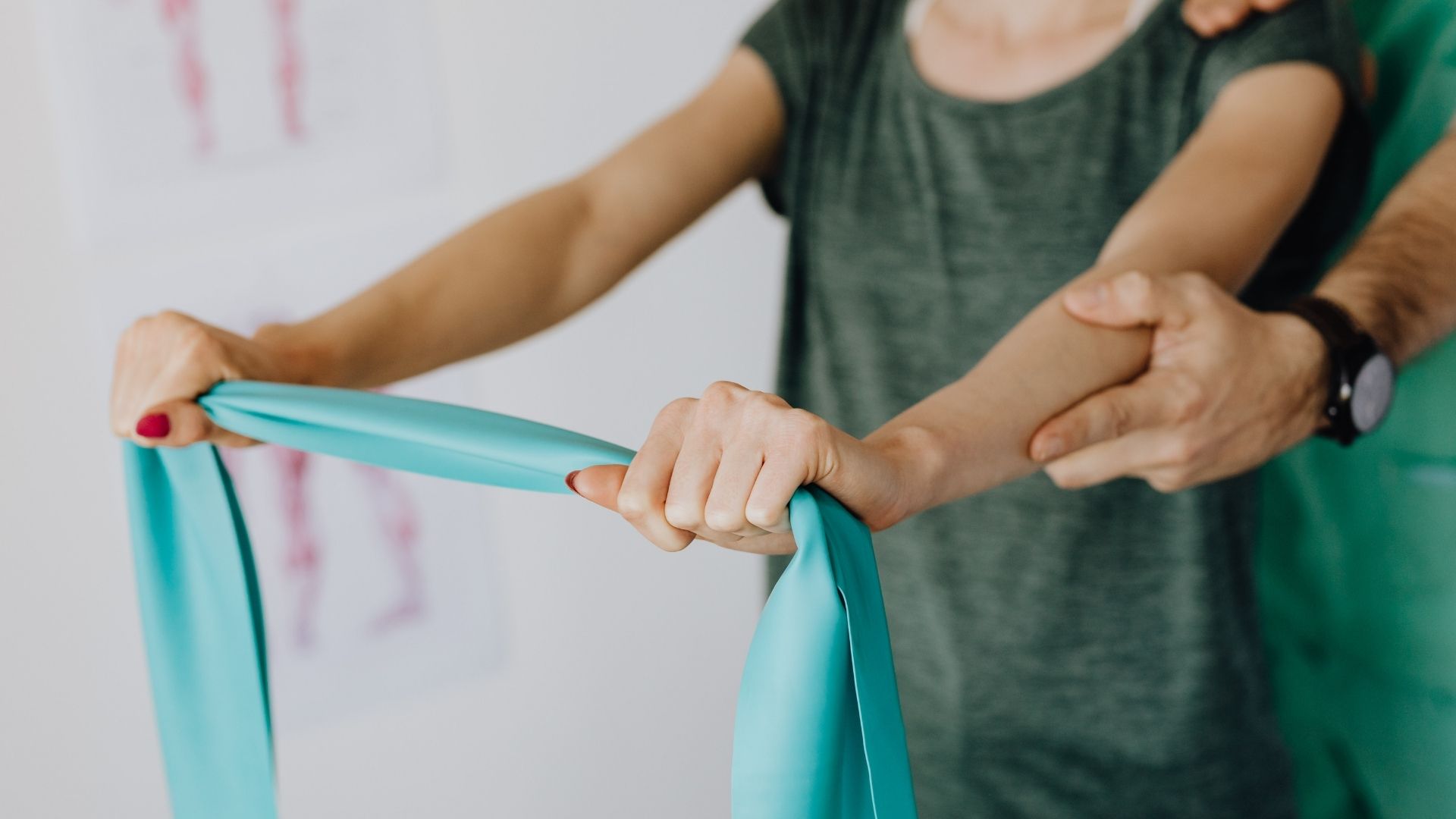 person using a resistance band for upper body